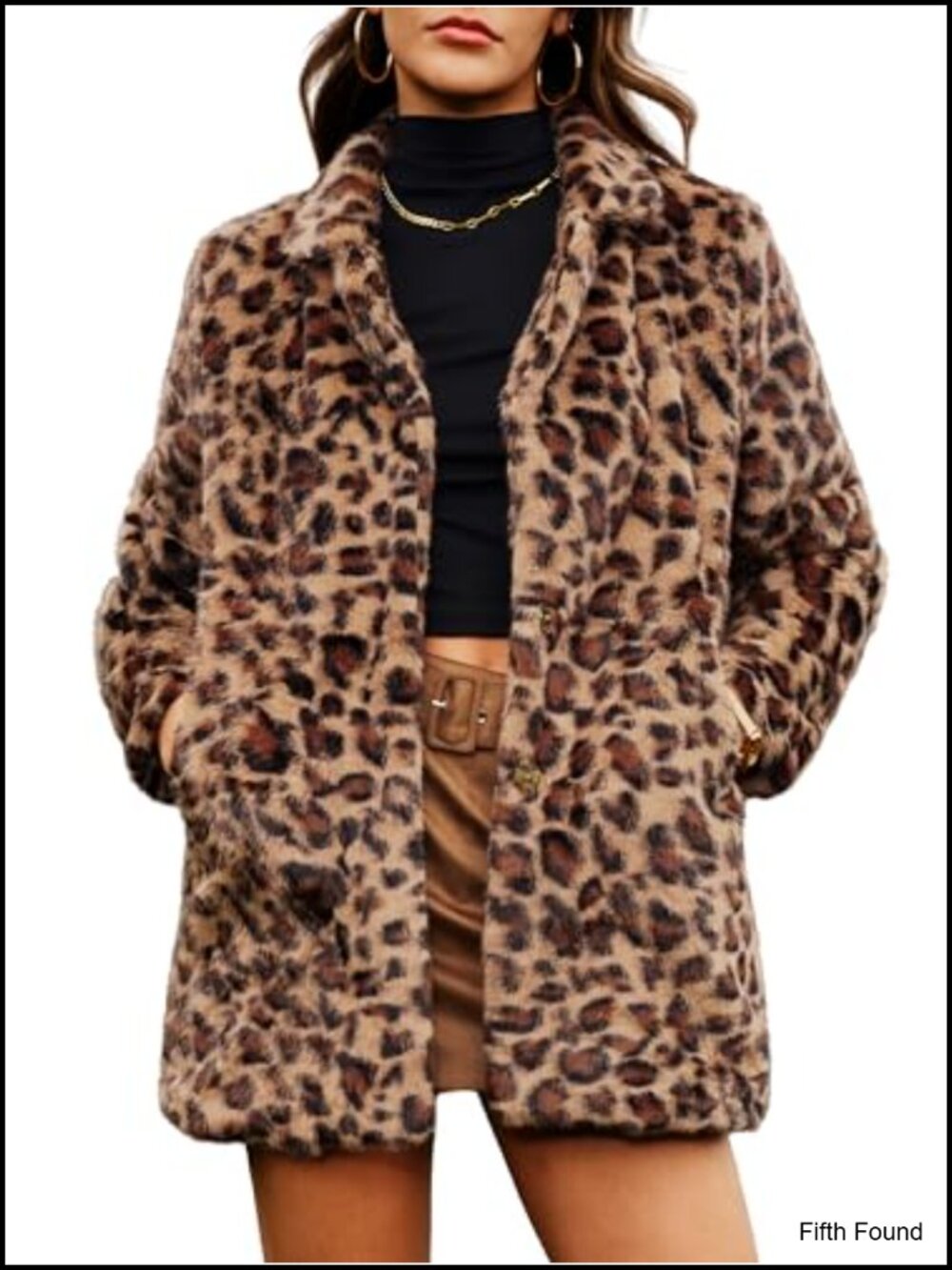 ELLEVEN Faux Fur Long Winter Coat Leopard Print Oversized Overcoat